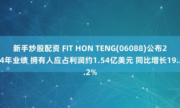 新手炒股配资 FIT HON TENG(06088)公布2024年业绩 拥有人应占利润约1.54亿美元 同比增长19.2%