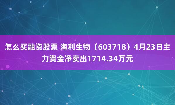 怎么买融资股票 海利生物（603718）4月23日主力资金净卖出1714.34万元