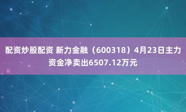 配资炒股配资 新力金融（600318）4月23日主力资金净卖出6507.12万元