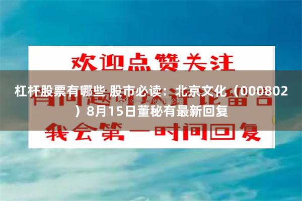 杠杆股票有哪些 股市必读：北京文化（000802）8月15日董秘有最新回复